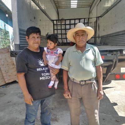 Silverio, Romina and Don Lencho in front of first LCBO order